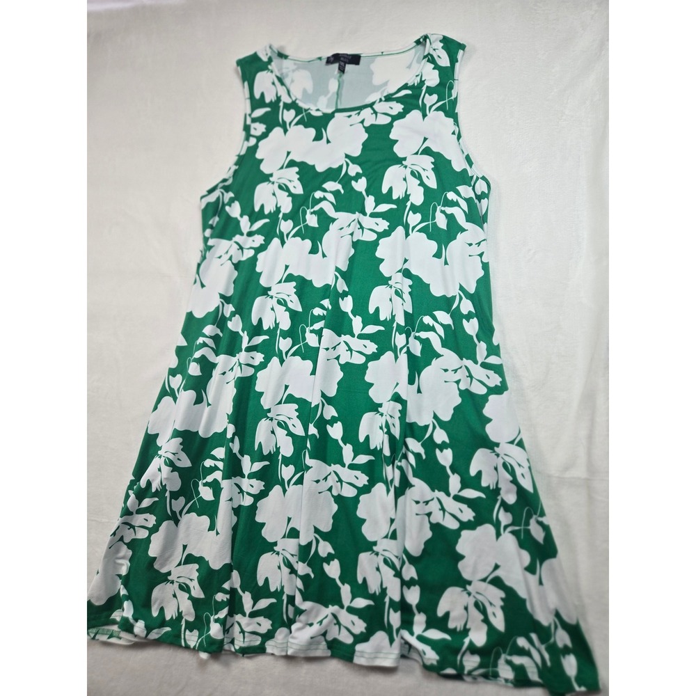 Ashley Blue Green White Floral A-Line Dress Sleeveless Pockets Plus 1XL Travel